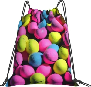 Bright Pink Tennis Balls Print Sports Drawstring Backpack,Water Resistant Bag, Gym Backpack for Women Men
