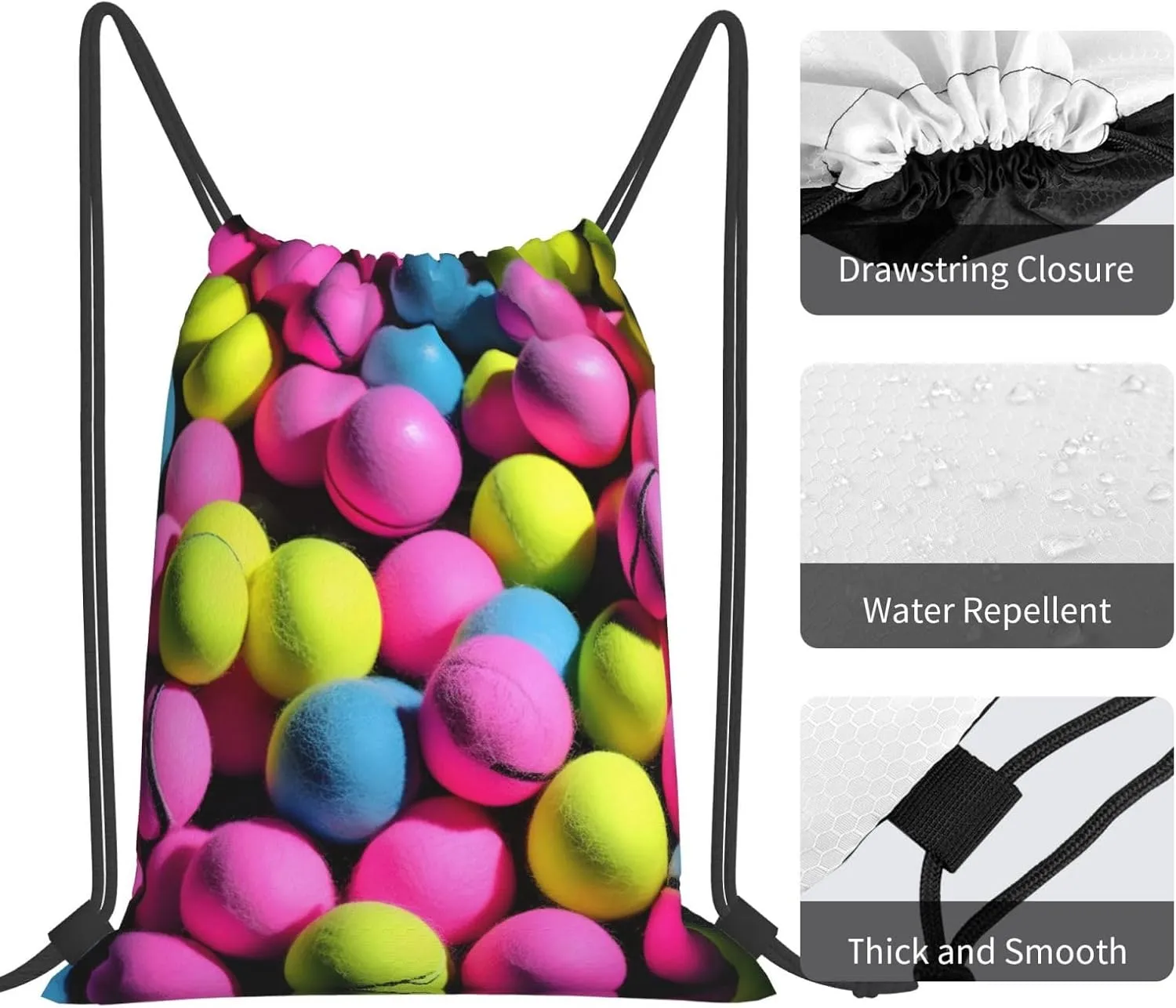 Bright Pink Tennis Balls Print Sports Drawstring Backpack,Water Resistant Bag, Gym Backpack for Women Men