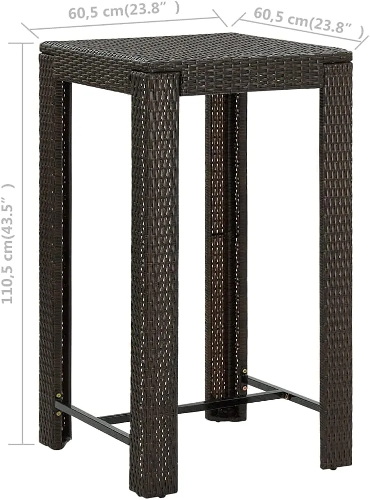 Brown Bar Table PE Rattan Durable, Outdoor Dining, Camping, and Kitchen Tables - Counter Height, Foldable Outdoor Furniture Table