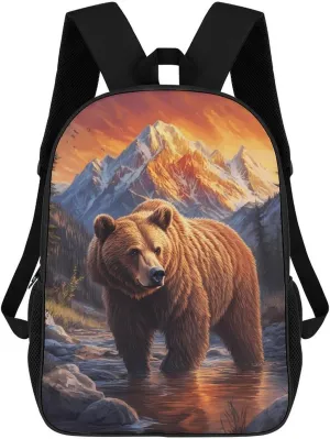 Brown Bear Stream Mountains Sunset Travel Backpack 17 in Laptop Bag Lightweight Daypack for Work Office