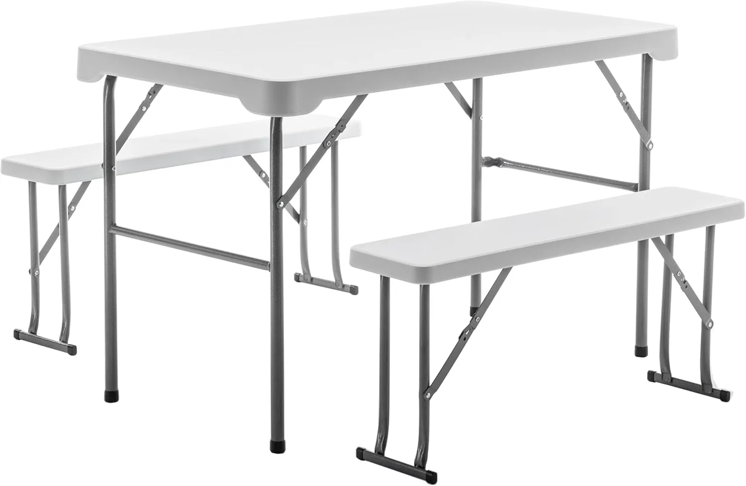 BTEXPERT 3-Piece Set Plastic Portable Folding Beer Picnic Table & Two Benches Seats Foldable Heavy Duty White for Party RV Patio Dining Event Camping Outdoor Activity Commercial Family Home Garden