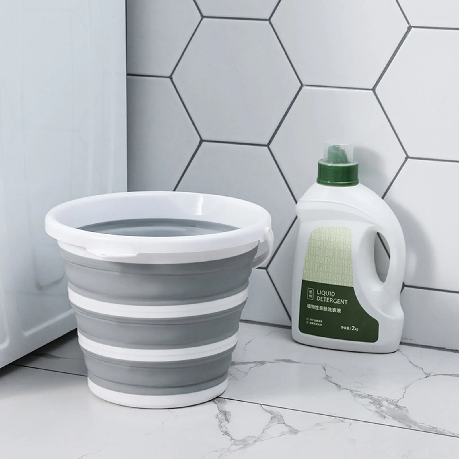 Bucket Great value Silicone Hot-ticket item - Foldable for 10 Litre Collapsible Home/Hiking/Camping/Fishing Grey/White