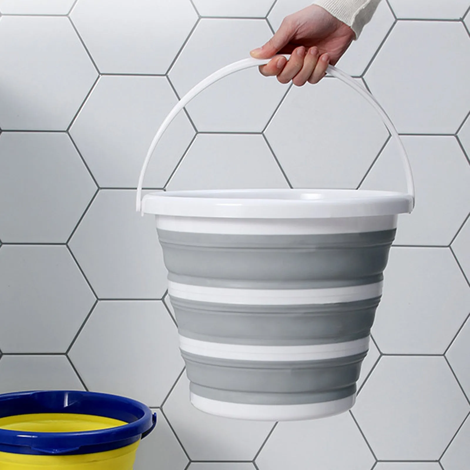 Bucket Great value Silicone Hot-ticket item - Foldable for 10 Litre Collapsible Home/Hiking/Camping/Fishing Grey/White