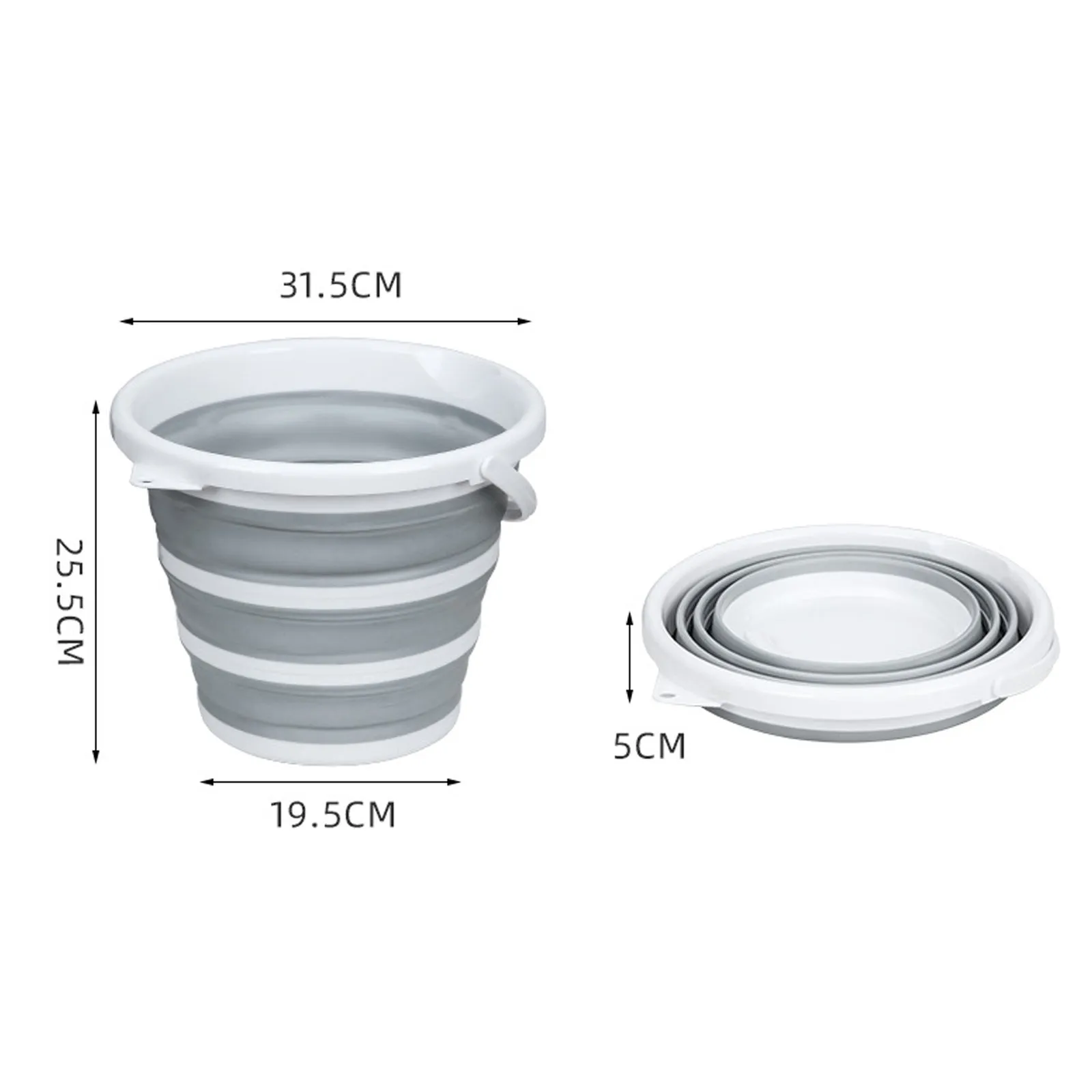 Bucket Great value Silicone Hot-ticket item - Foldable for 10 Litre Collapsible Home/Hiking/Camping/Fishing Grey/White