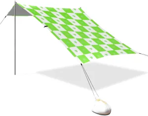 Buffalo Plaid Check Heart Green Designed UPF50  Foldable Beach Canopy Waterproof Sun Shade with Sturdy Poles, Sandbags and Shovel for Camping, Fishing, Backyard Fun carpas para el sol
