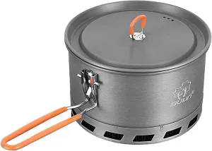 Bulin Camping Pot, 2.1L High Efficiency Backpacking Pot Ultralight Camping Cooking Set Cookware Gear with Heat-Proof Handle & Heat Exchanger for Outdoor Picnic Hiking Travel