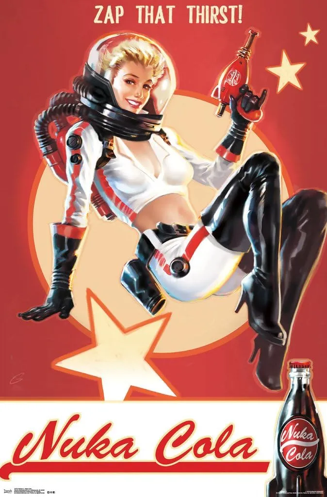 Bundle - 2 Items - Fallout Nuka Cola Poster - 91.5 x 61cms (36 x 24 Inches) and a Set of 4 Repositionable Adhesive Pads for Easy Wall Fixing