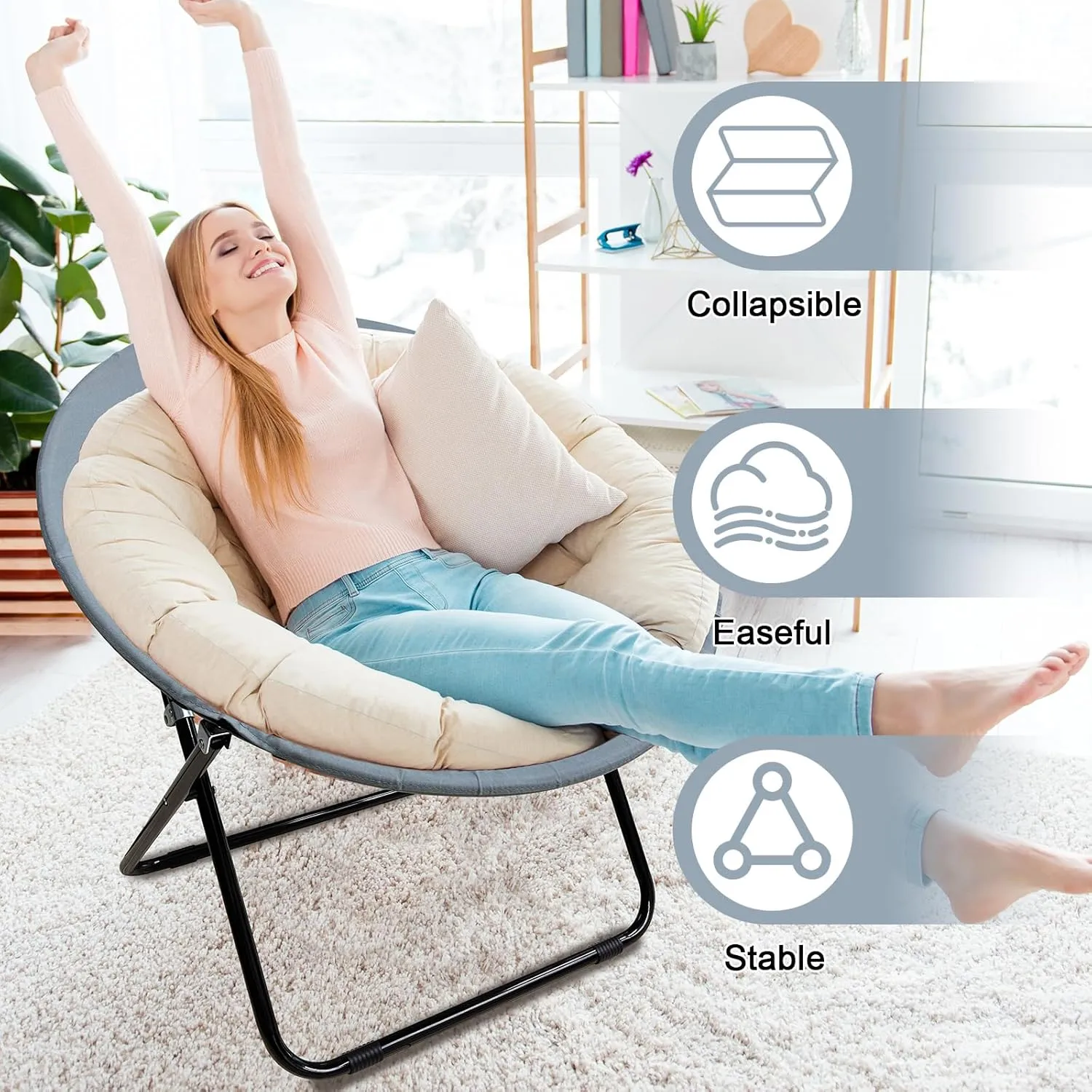 Bungee Chair Portable Foldable, Dish Bunjo Game Chair for Outdoor and Indoor and Camping and BBQ (Gray)