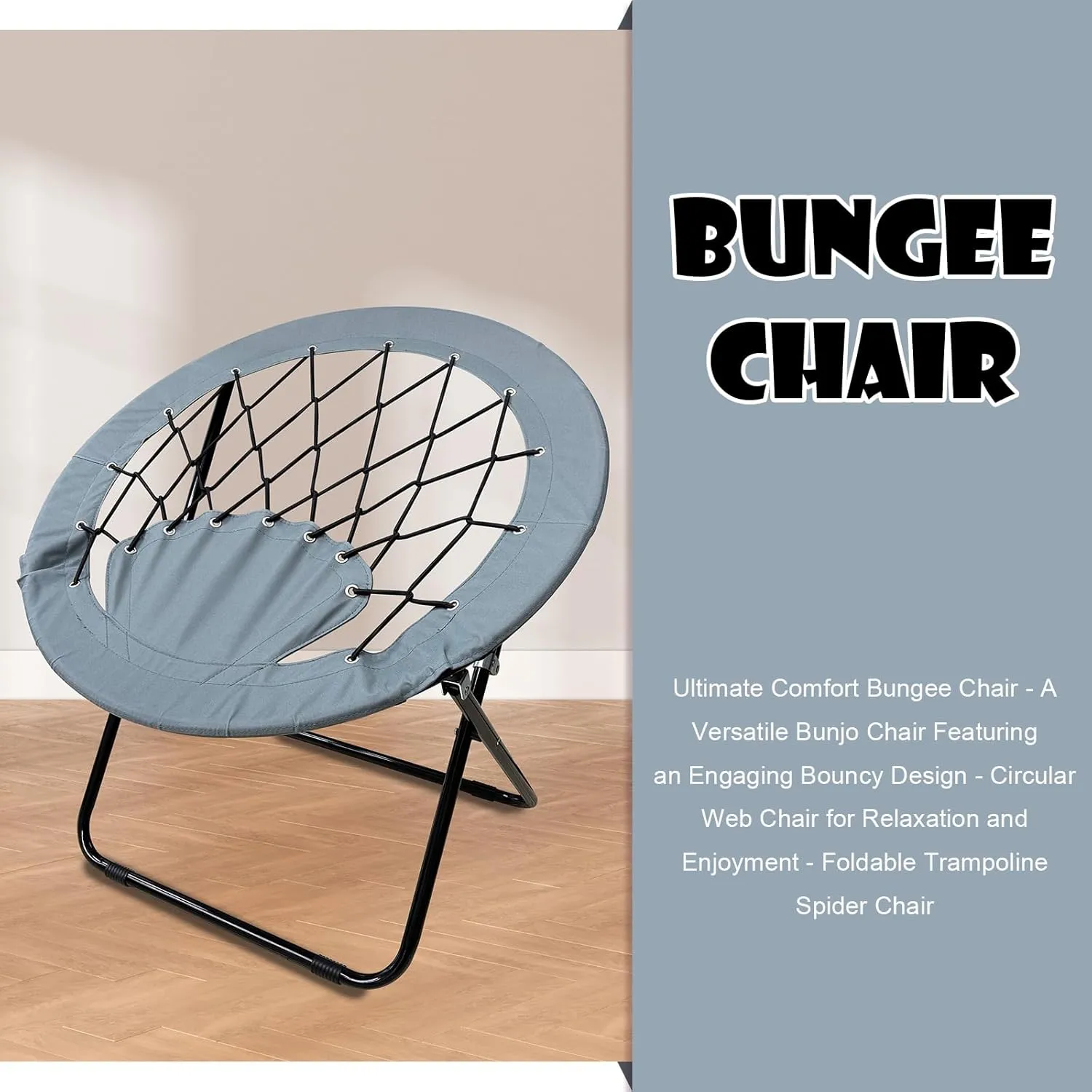 Bungee Chair Portable Foldable, Dish Bunjo Game Chair for Outdoor and Indoor and Camping and BBQ (Gray)