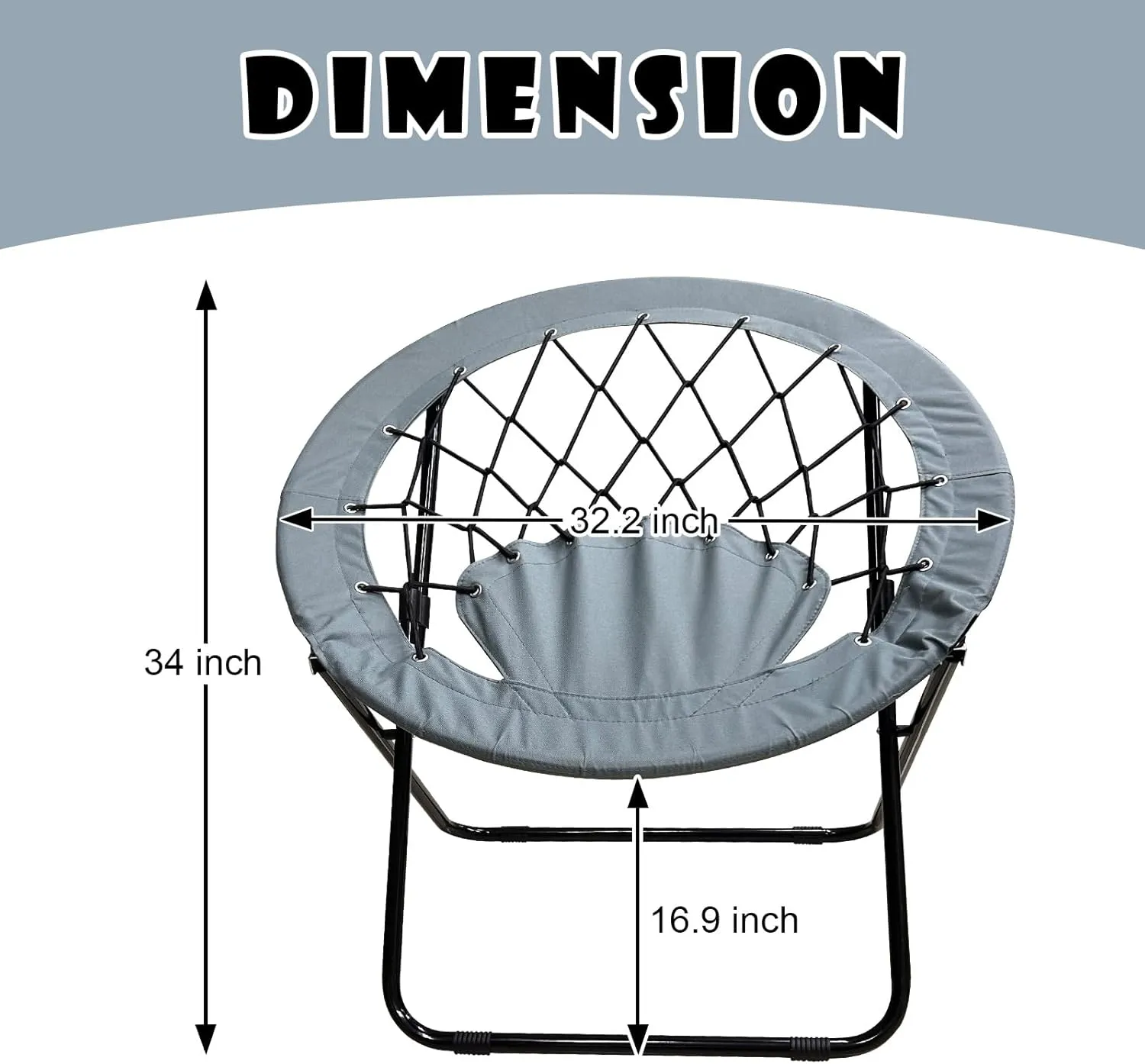 Bungee Chair Portable Foldable, Dish Bunjo Game Chair for Outdoor and Indoor and Camping and BBQ (Gray)