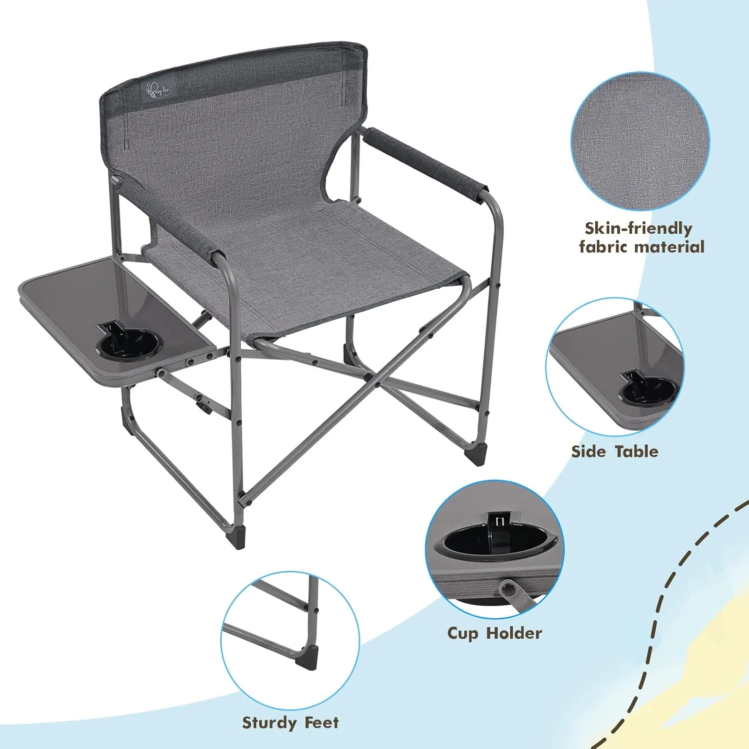Busy Bee Kids Director Camping Chair with Foldable Side Table, Lightweight, Flat Folding, Compact and Portable, Perfect Kid Beach Chairs, Supports 150 Lbs.