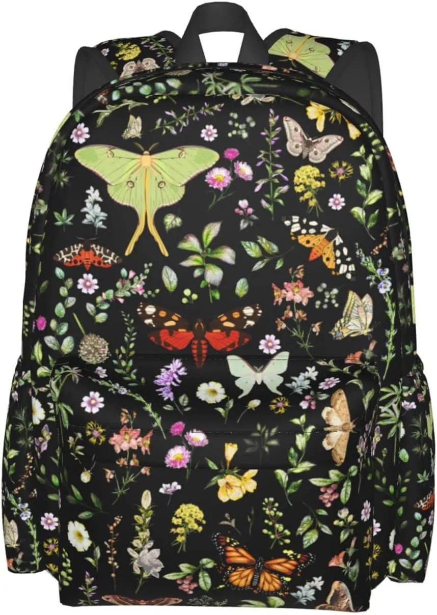 Butterflies Moths Flower Stylish Backpack With Adjustable Padded Shoulder Straps Daypacks For College Travel One Size