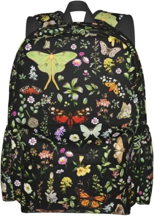 Butterflies Moths Flower Stylish Backpack With Adjustable Padded Shoulder Straps Daypacks For College Travel One Size
