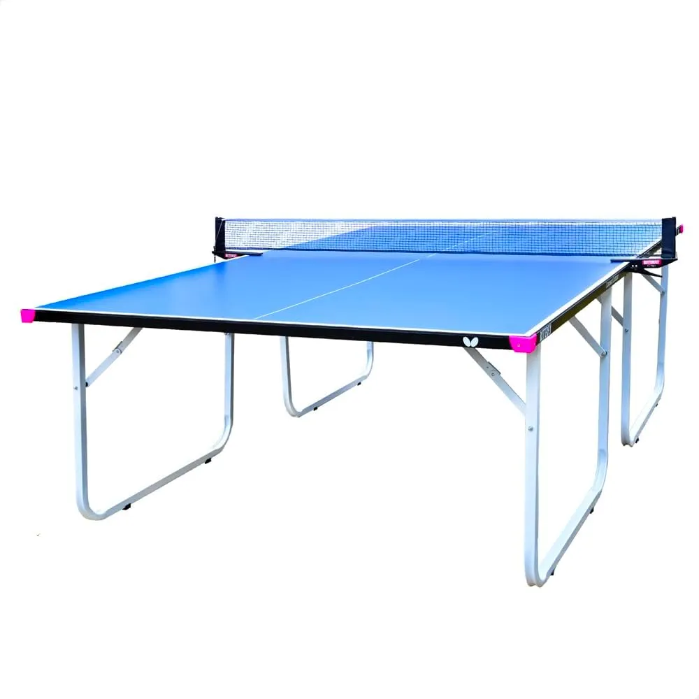 Butterfly Compact Outdoor Ping Pong Table - Thick Outdoor Table Tennis Table - All-Weather Removable Ping Pong Net Included - Ships Assembled - Folds and Rolls for Easy Transport