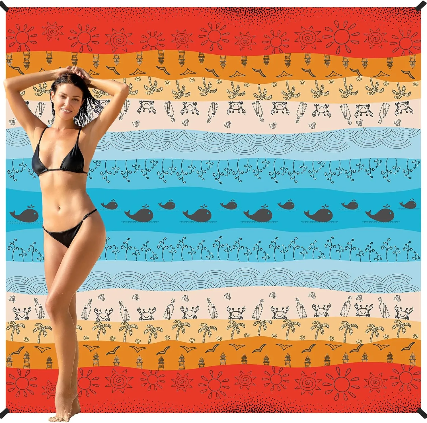 BYDOLL Beach Blanket Waterproof Sandproof 78''×81'' 1-7 Adults Oversized Lightweight Large Picnic Mat Waterproof Sandproof Blanket for Beach