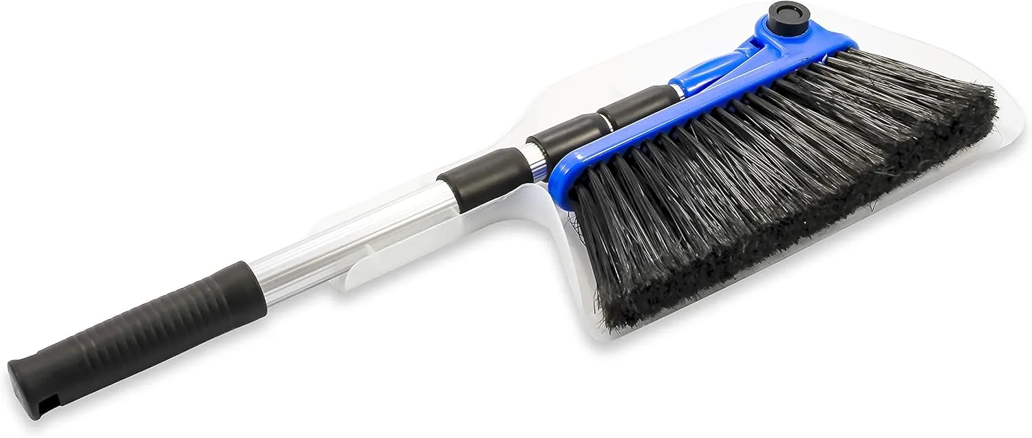 Camco Adjustable Broom and Dustpan - Portable & Compact Full Size Broom - Adjusts from 24-52 Inches, Ideal for RV, Marine, and Home Use (43623-A)
