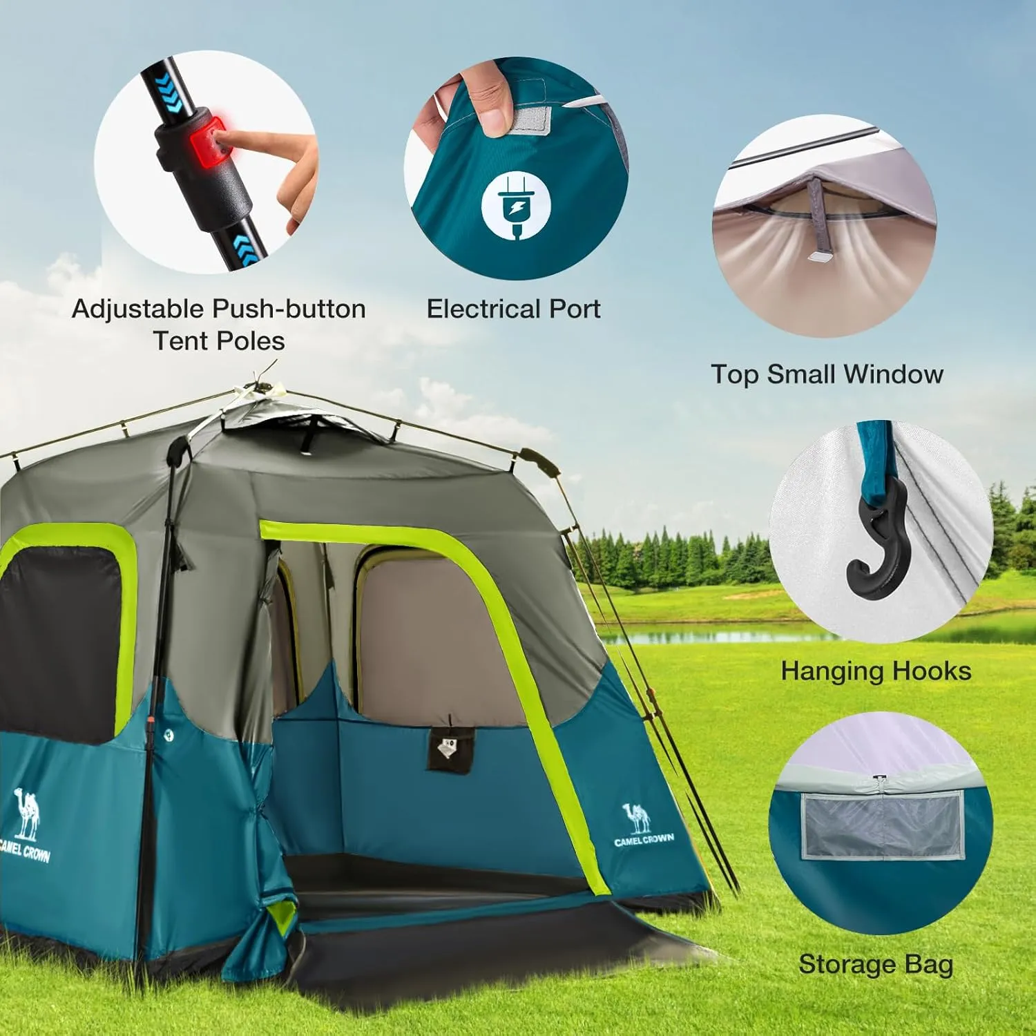 CAMEL CROWN Instant Tents for Camping 4-6 Person Tent Waterproof Easy Setup Sets Up in 60 Seconds Backpacking Tents with Carry Bag for Outdoor Hiking