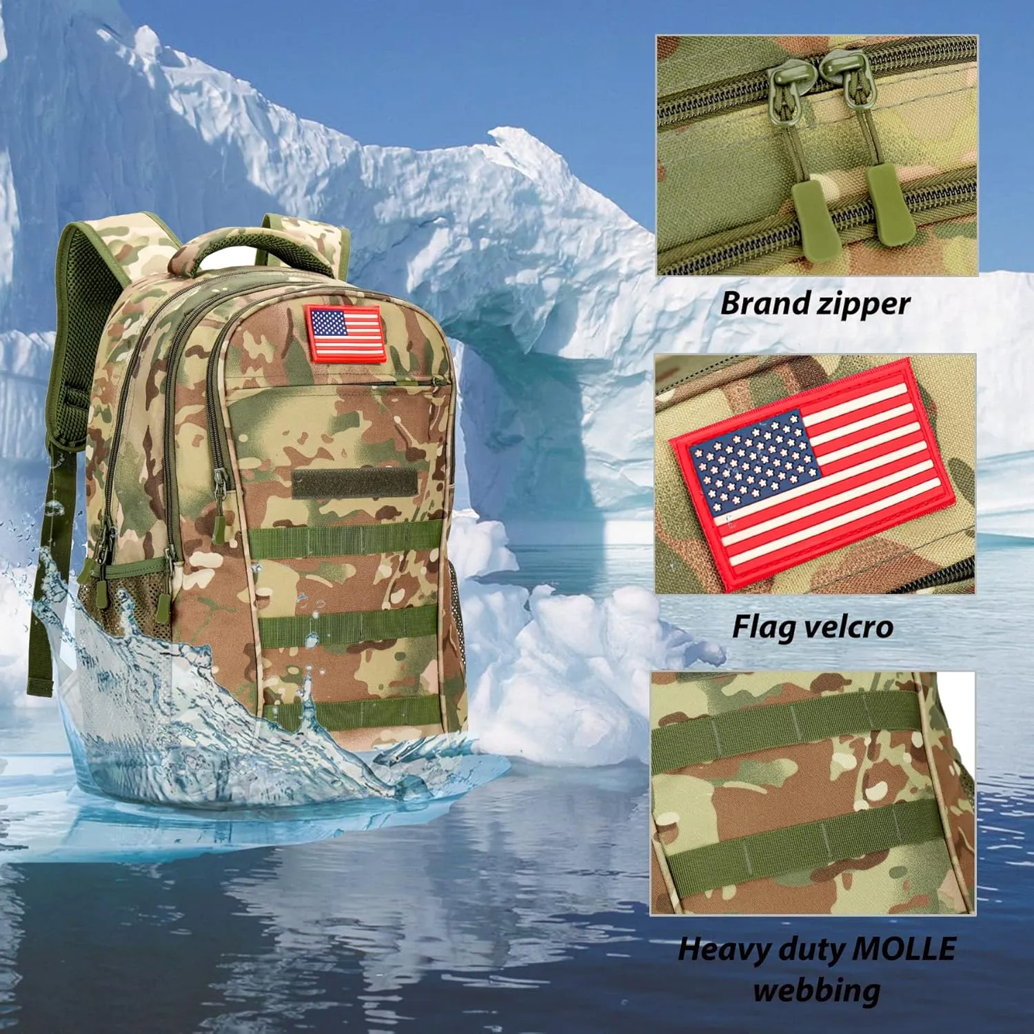 Camo Backpack,Boys Backpack for Scool Military,40L Army Bookbag Waterproof for Middle Elementary