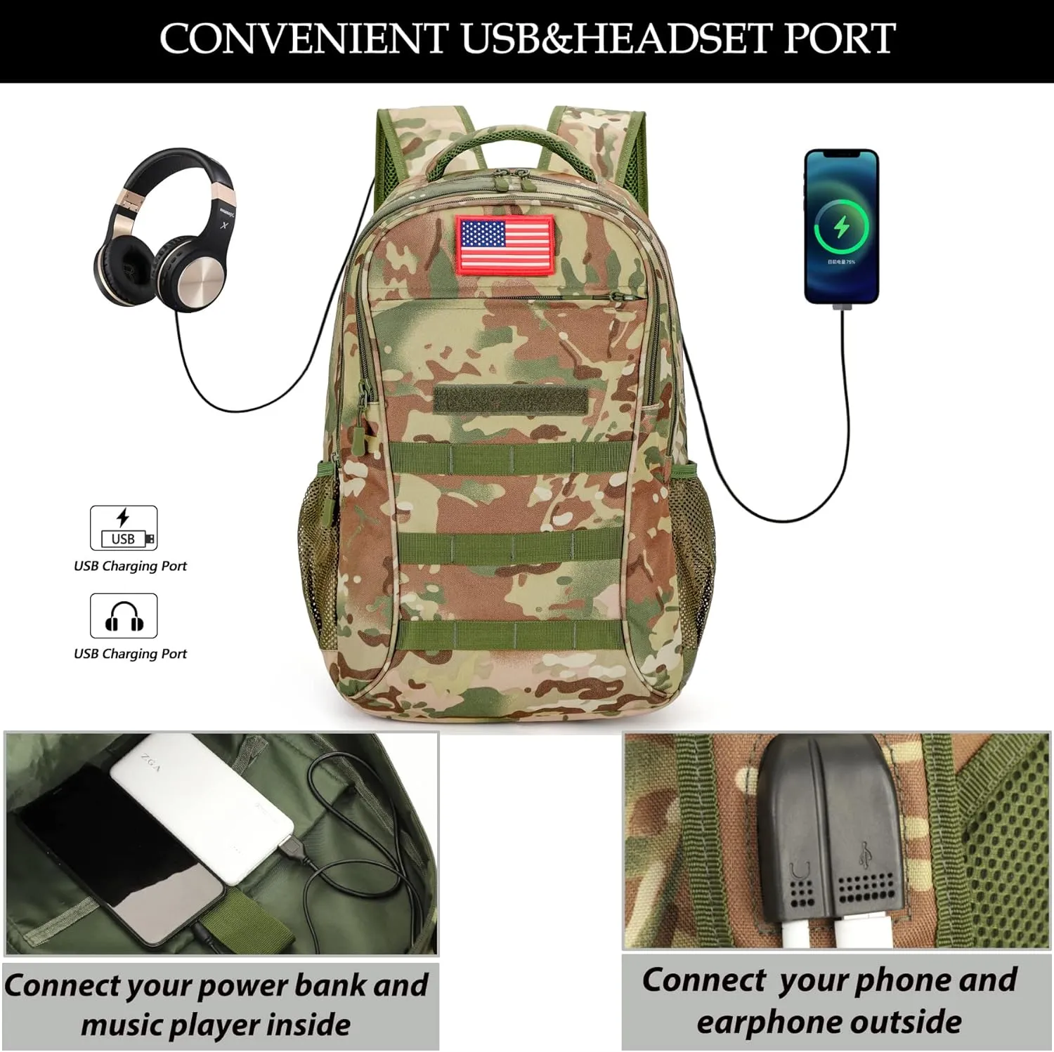 Camo Backpack,Boys Backpack for Scool Military,40L Army Bookbag Waterproof for Middle Elementary