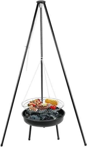 Campfire Tripod Grill, Adjustable Height BBQ Grill, Foldable Tripod Grill for Outdoor Camping Fire (black)