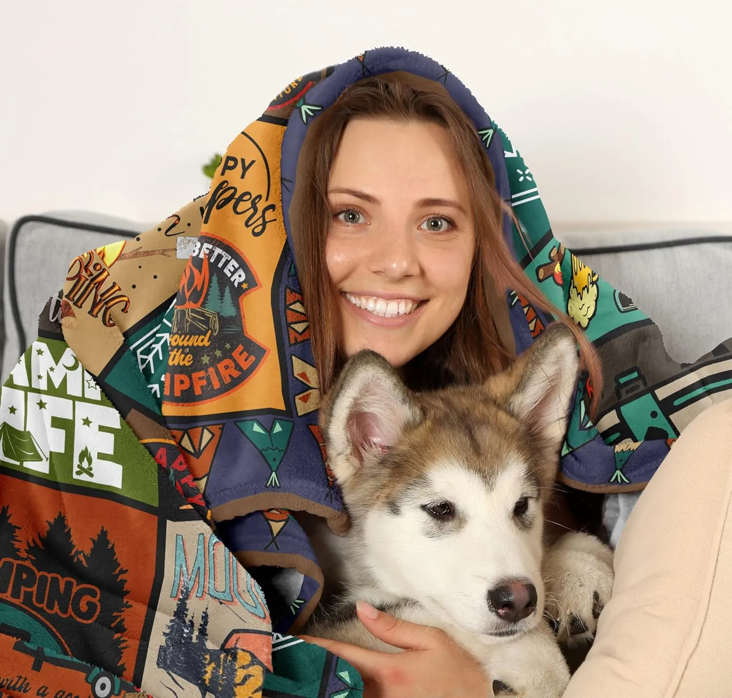 Camping Blanket Camping Lovers Gift Ideas for Men or Woman, Super Soft Throws Flannel Fleece Blankets Gifts for Camper Outdoor, Campsite Outdoors RV Travel Hiking Bed Sofa Couch 40"x50"