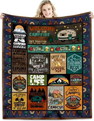 Camping Blanket Camping Lovers Gift Ideas for Men or Woman, Super Soft Throws Flannel Fleece Blankets Gifts for Camper Outdoor, Campsite Outdoors RV Travel Hiking Bed Sofa Couch 40"x50"