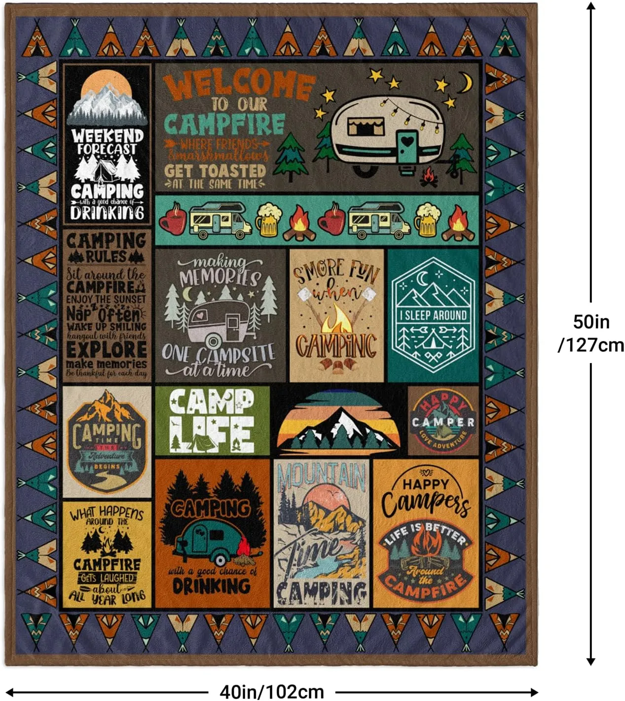 Camping Blanket Camping Lovers Gift Ideas for Men or Woman, Super Soft Throws Flannel Fleece Blankets Gifts for Camper Outdoor, Campsite Outdoors RV Travel Hiking Bed Sofa Couch 40"x50"