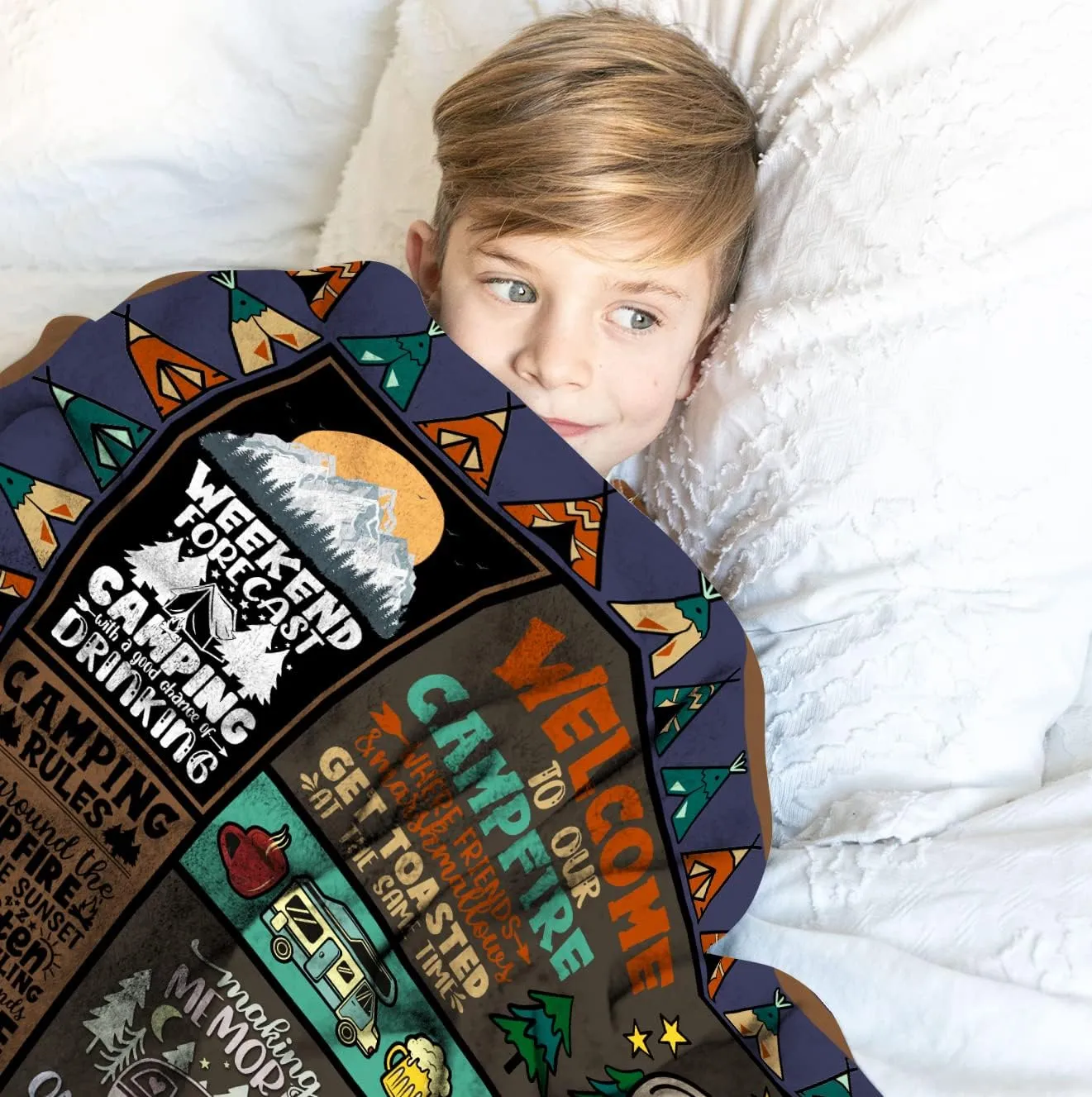 Camping Blanket Camping Lovers Gift Ideas for Men or Woman, Super Soft Throws Flannel Fleece Blankets Gifts for Camper Outdoor, Campsite Outdoors RV Travel Hiking Bed Sofa Couch 40"x50"