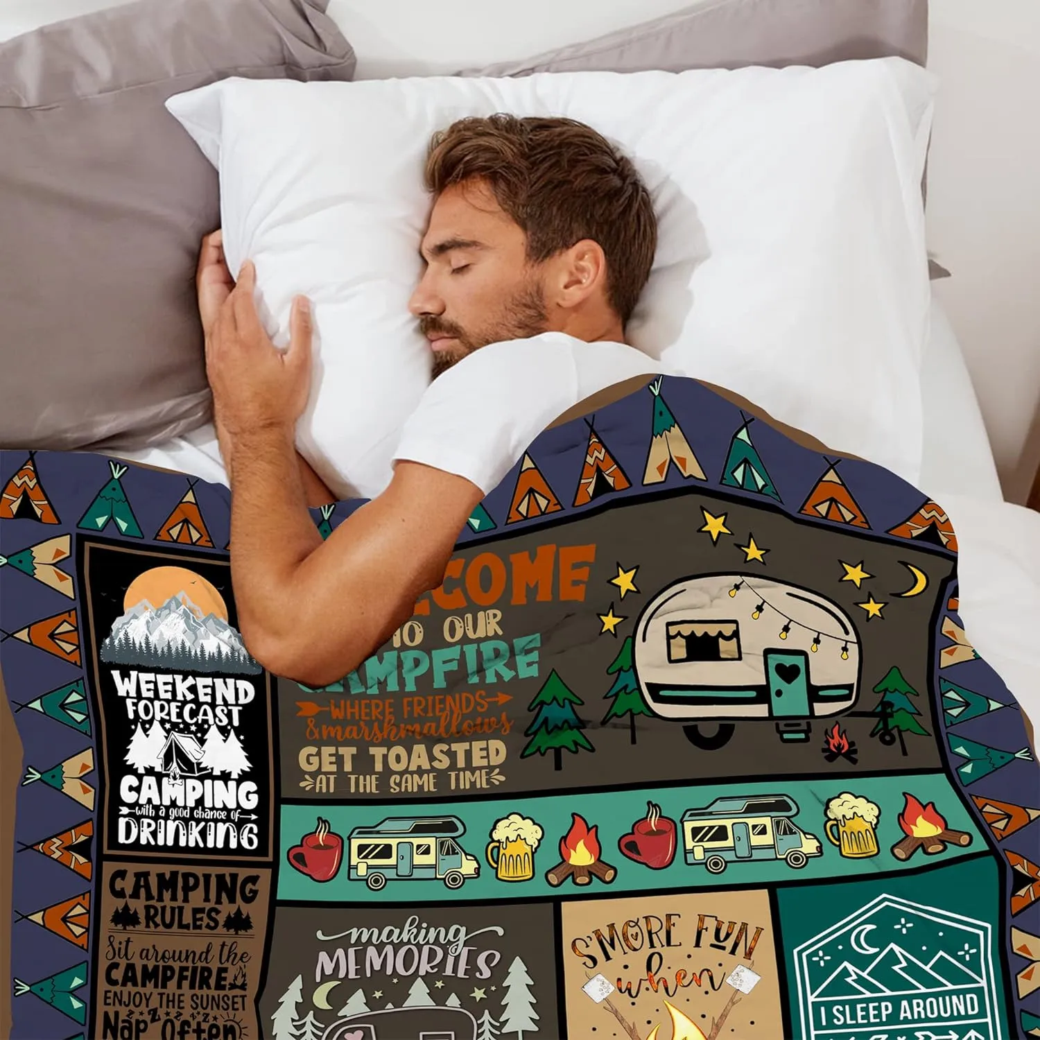 Camping Blanket Camping Lovers Gift Ideas for Men or Woman, Super Soft Throws Flannel Fleece Blankets Gifts for Camper Outdoor, Campsite Outdoors RV Travel Hiking Bed Sofa Couch 40"x50"