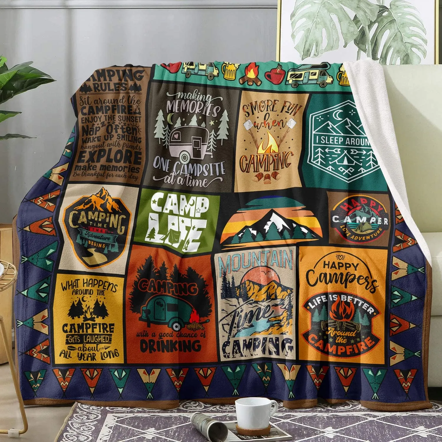 Camping Blanket Camping Lovers Gift Ideas for Men or Woman, Super Soft Throws Flannel Fleece Blankets Gifts for Camper Outdoor, Campsite Outdoors RV Travel Hiking Bed Sofa Couch 40"x50"