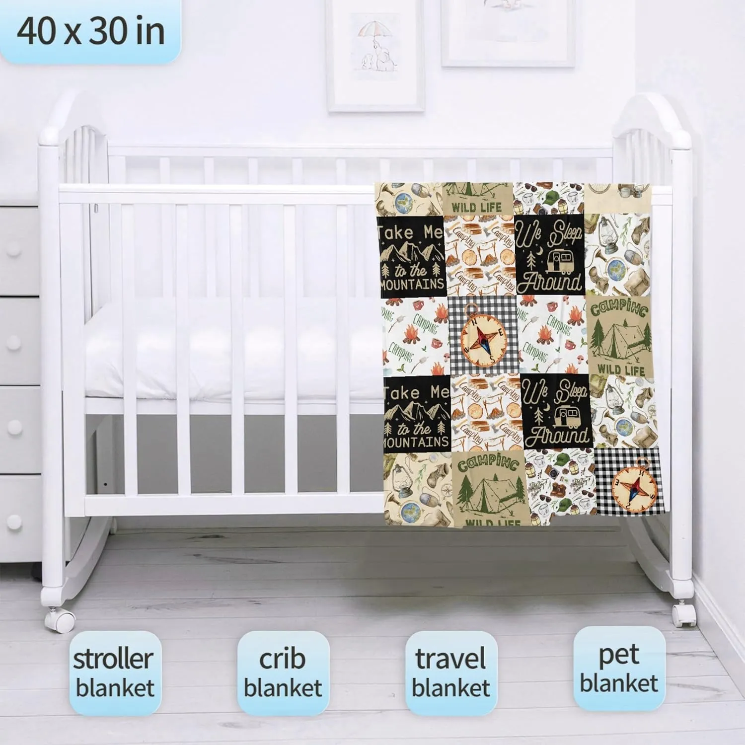 Camping Blanket Gift for Men Women Happy Camping Throw Warm Cozy Soft Plush Lightweight Bedding 90"x120" for Family for Sofa,Bed and Living Room