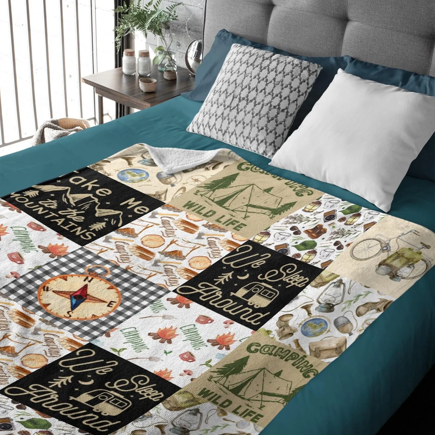 Camping Blanket Gift for Men Women Happy Camping Throw Warm Cozy Soft Plush Lightweight Bedding 90"x120" for Family for Sofa,Bed and Living Room