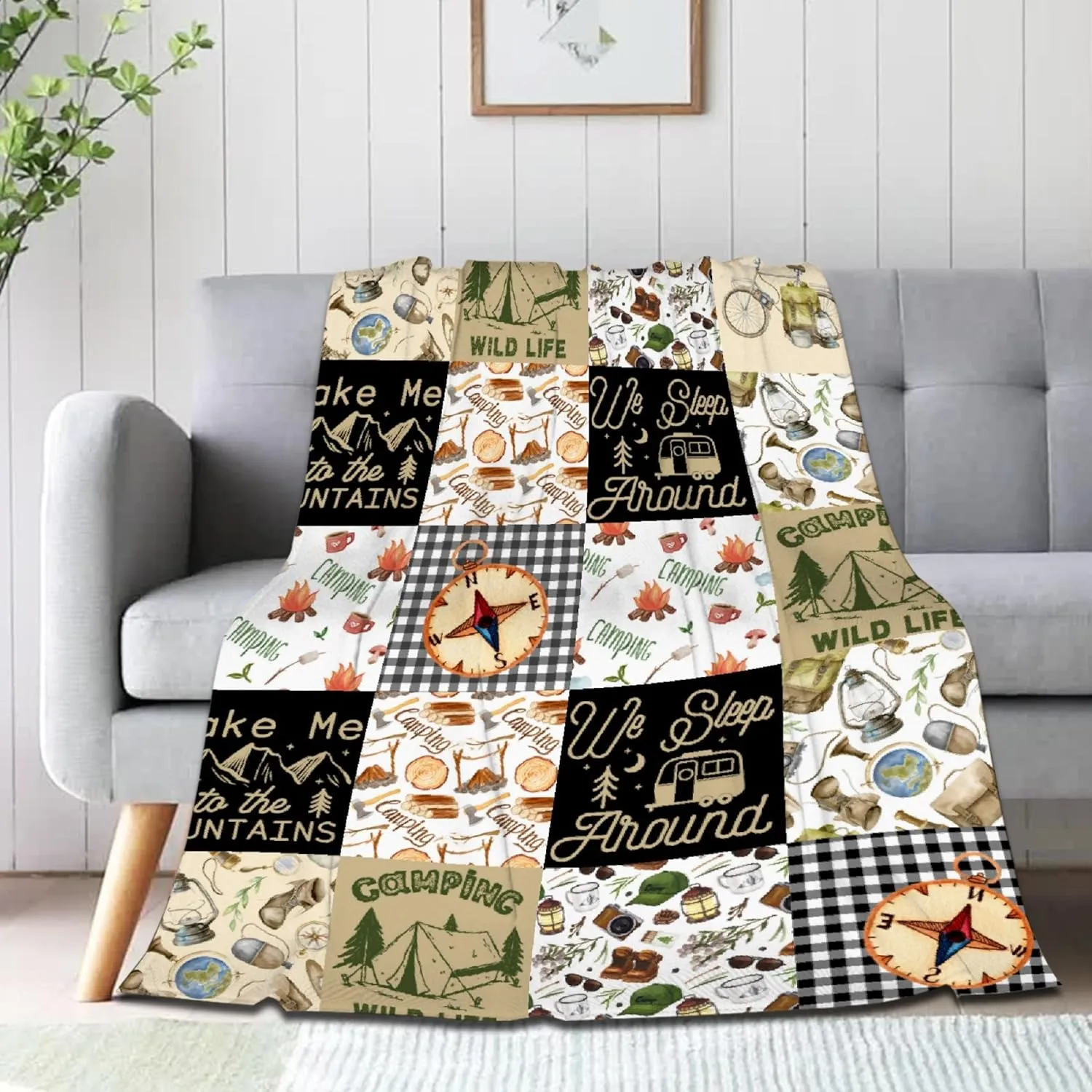 Camping Blanket Gift for Men Women Happy Camping Throw Warm Cozy Soft Plush Lightweight Bedding 90"x120" for Family for Sofa,Bed and Living Room