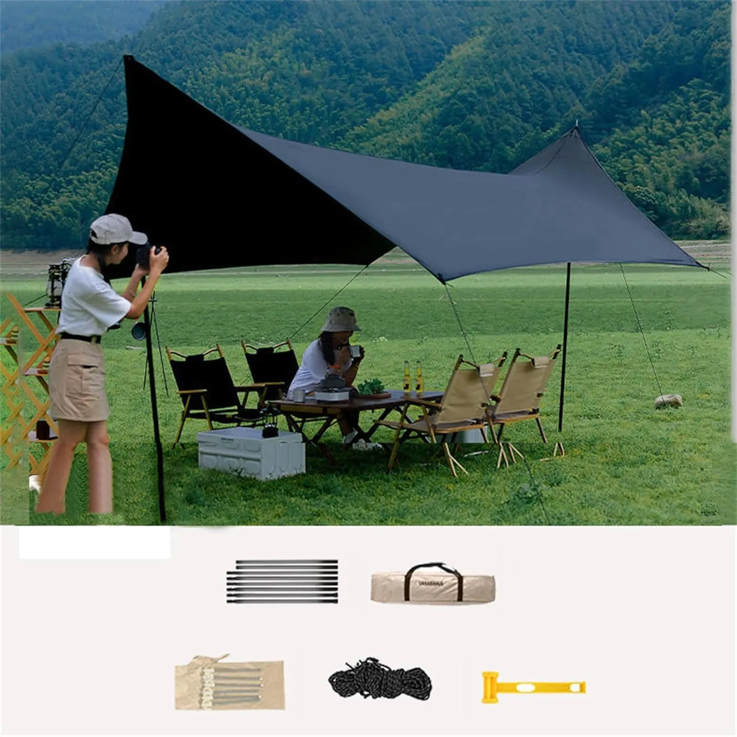 Camping Canopy,Versatile Camping Tarp, UV Resistant,Waterproof Portable Tarp,Lightweight for Camping, Backpacking and Outdoor Adventure Black