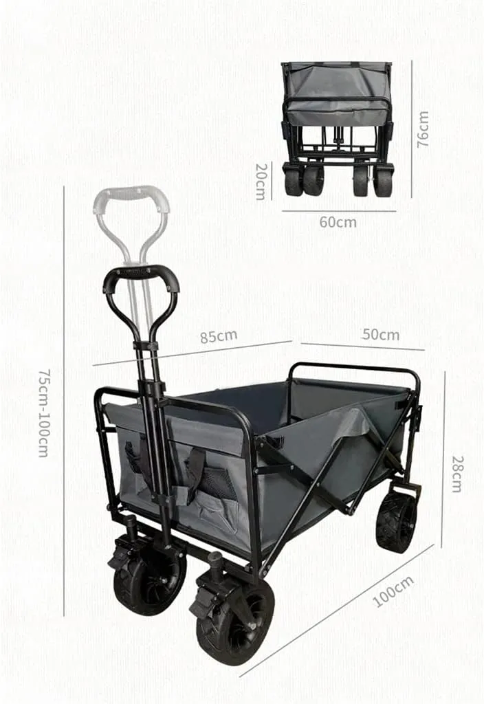Camping Cart 120L Large Capacity Folding Adjustable Trolley Portable Shopping Pushcart Outdoor Picnic Beach Wagon (D 100 * 50 * 75cm)