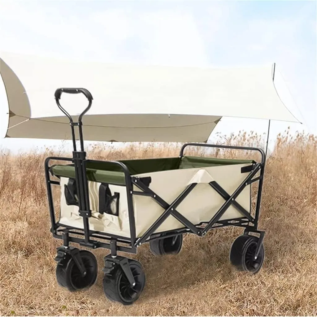 Camping Cart 120L Large Capacity Folding Adjustable Trolley Portable Shopping Pushcart Outdoor Picnic Beach Wagon (D 100 * 50 * 75cm)