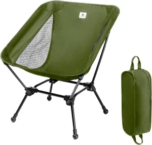 Camping Chair, Foldable Chair with Storage Bag, Outdoor Portable Chair for Adults, Lightweight, Supports 330lbs, Backpacking Chair for Fishing, Hiking, Beach, Lawn (Green)