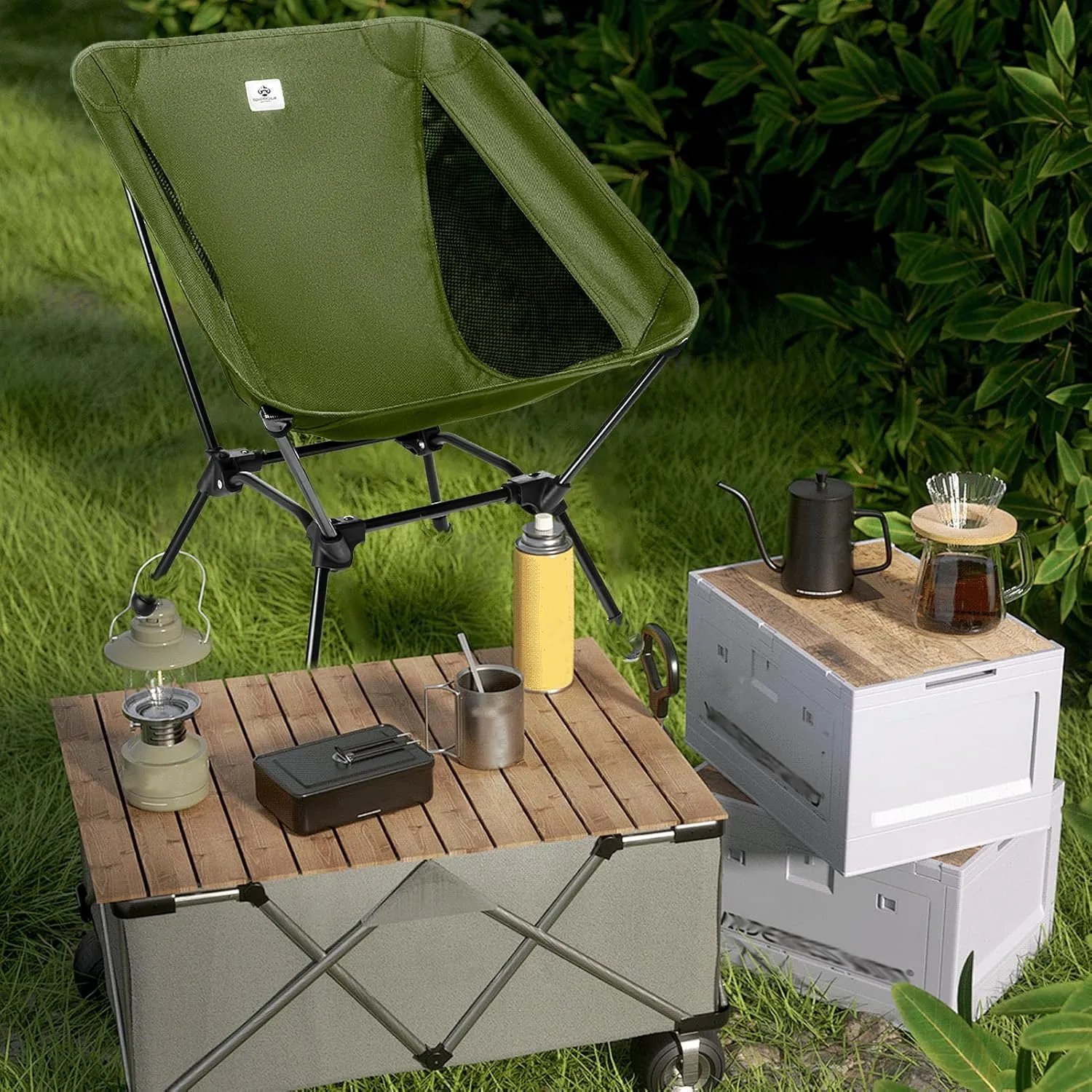Camping Chair, Foldable Chair with Storage Bag, Outdoor Portable Chair for Adults, Lightweight, Supports 330lbs, Backpacking Chair for Fishing, Hiking, Beach, Lawn (Green)