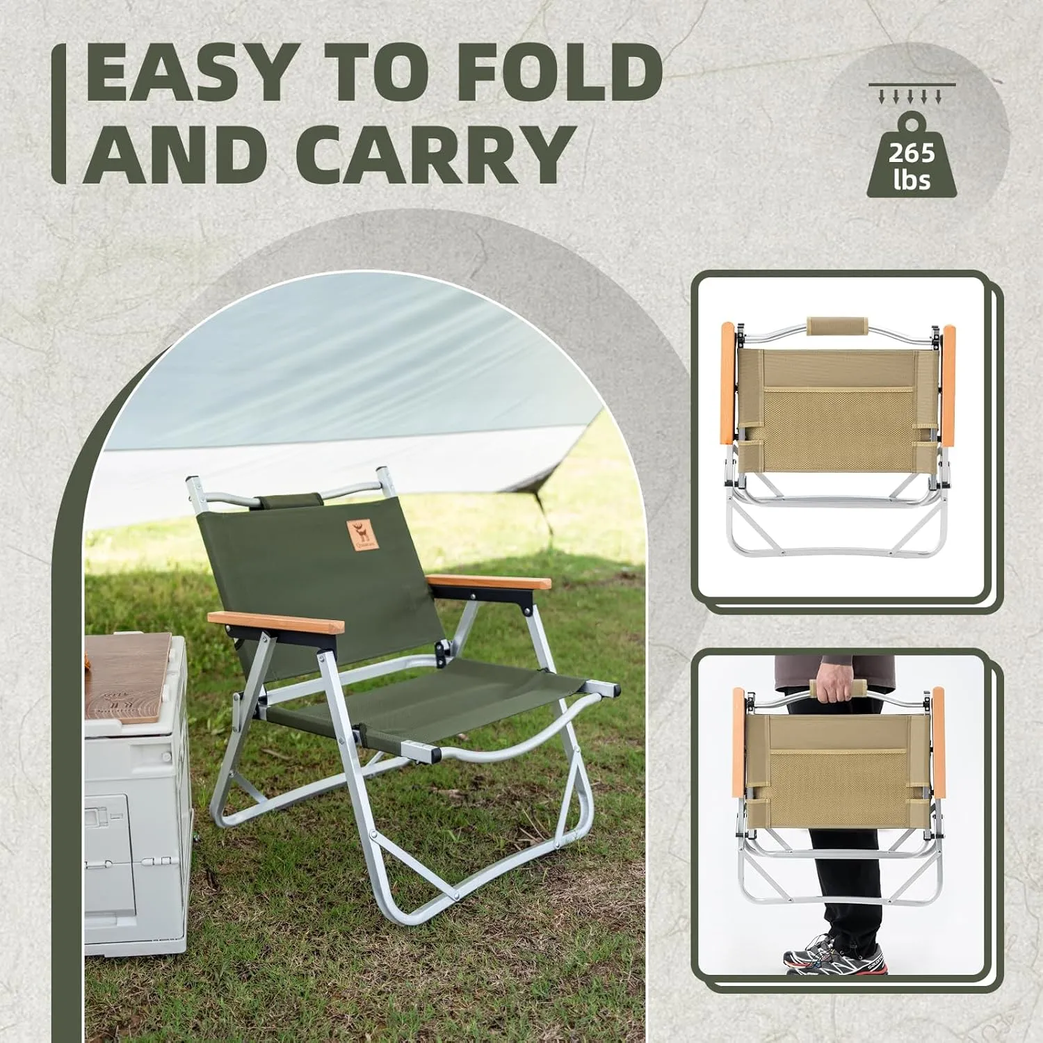 Camping Chair, Folding Aluminum Camping Chair with Side Table, Portable & Lightweight for Outdoor Camping, Picnic, Lawn, Fishing, Supports 265lbs