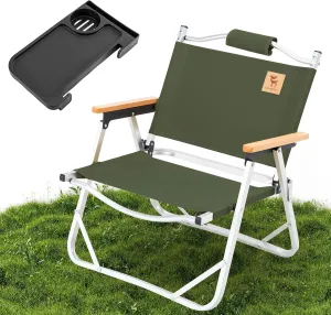 Camping Chair, Folding Aluminum Camping Chair with Side Table, Portable & Lightweight for Outdoor Camping, Picnic, Lawn, Fishing, Supports 265lbs