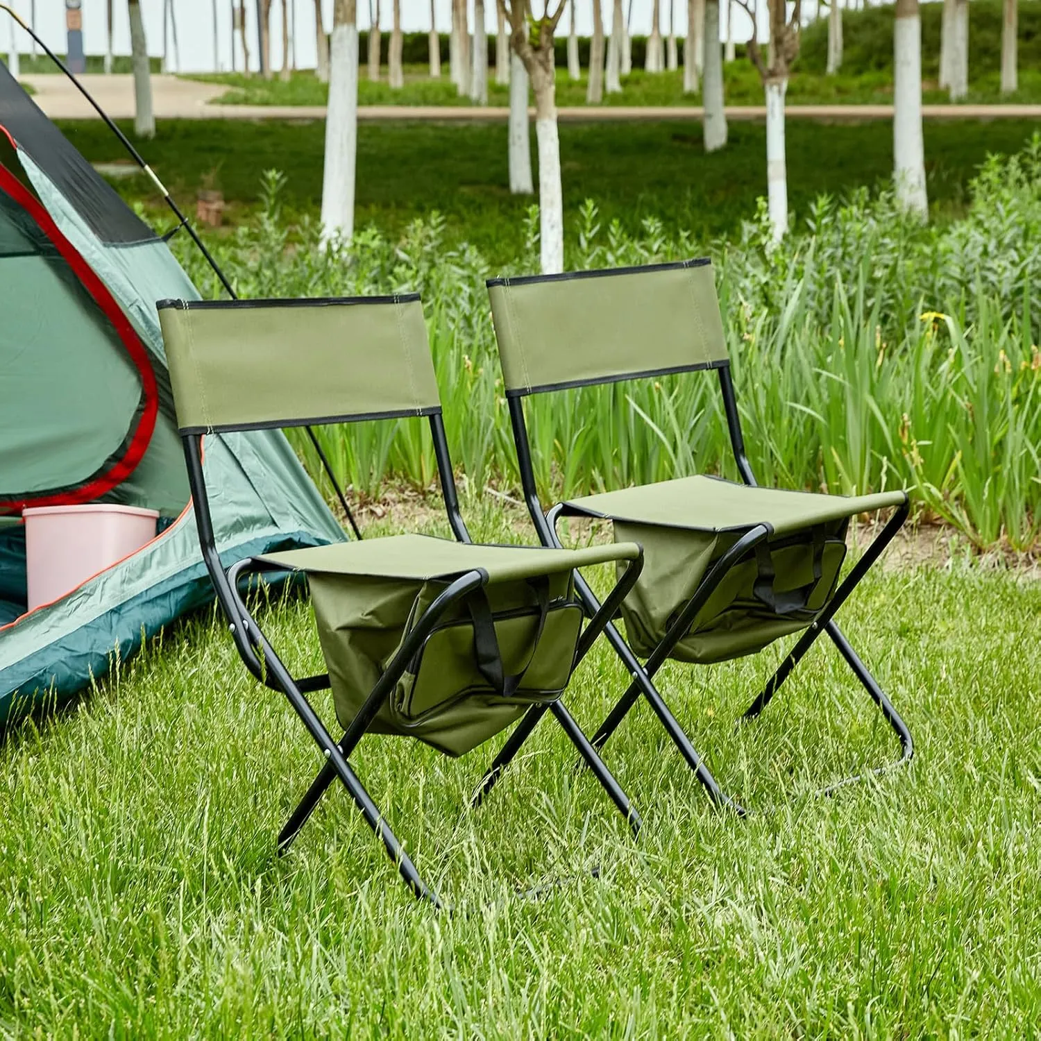 Camping Chair Folding Chairs for Outside, Portable Outdoor Chair wirh Storage Bag, Foldable Camp Chair for Beach, Lawn, Fishing, Sports, Picnic, Backyard, Patio, 2 Pack, Green