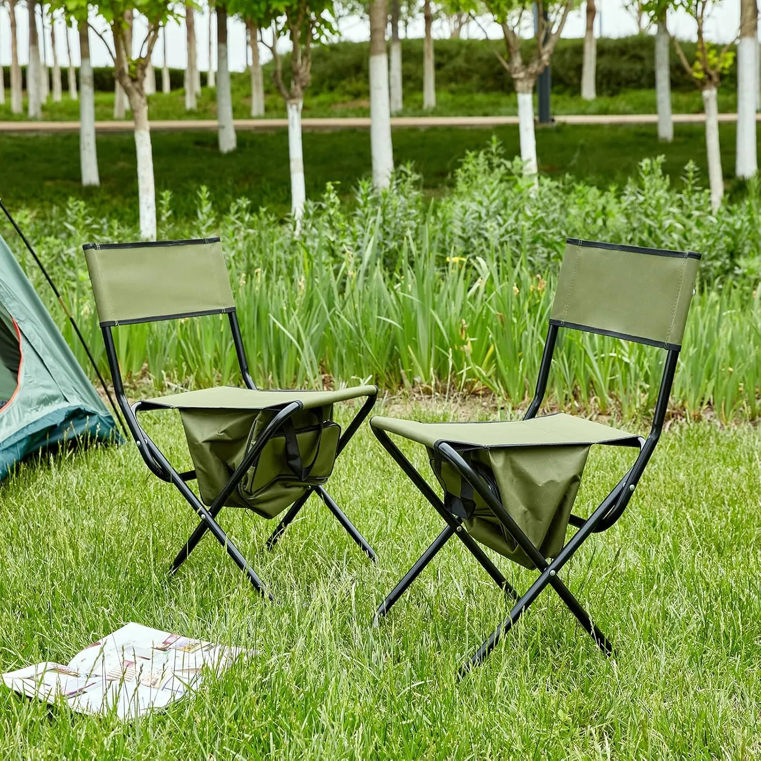 Camping Chair Folding Chairs for Outside, Portable Outdoor Chair wirh Storage Bag, Foldable Camp Chair for Beach, Lawn, Fishing, Sports, Picnic, Backyard, Patio, 2 Pack, Green