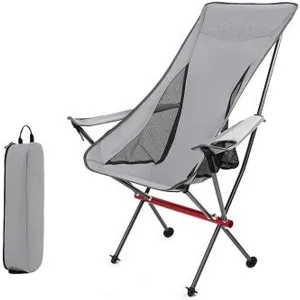 Camping Chair Portable Folding Outdoor Chairs Fully Padded Camp for Sports Duty Supports 330 lbs Arm with Cup Holder Carry Bag Fishing-Beige