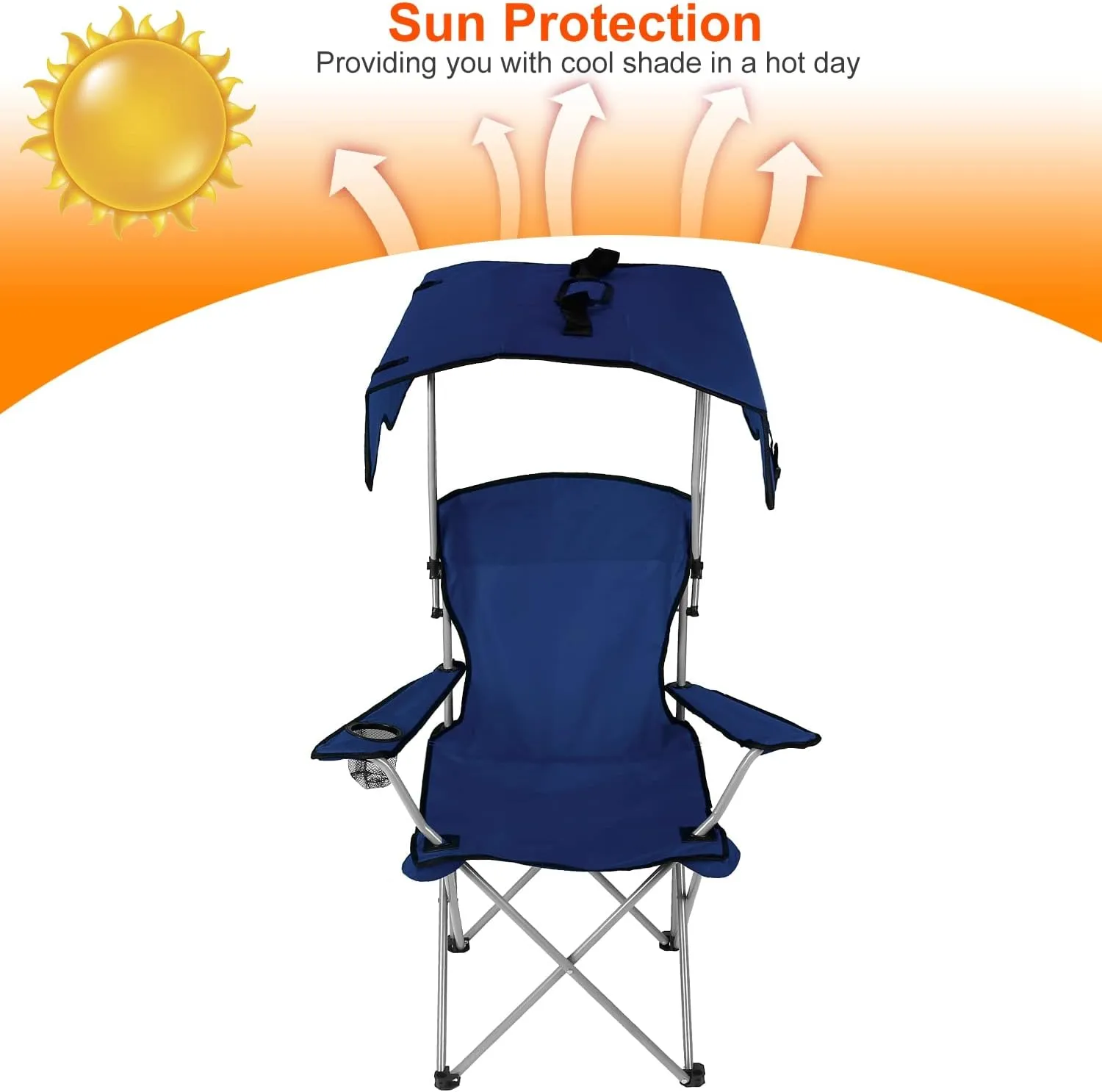 Camping Chair with Canopy, Folding Chairs for Outside, Beach Chair with Canopy Shade, Portable Lawn Chairs with Cup Holders, Heavy Duty Camping Chairs - Support 330 Lbs (Navy)
