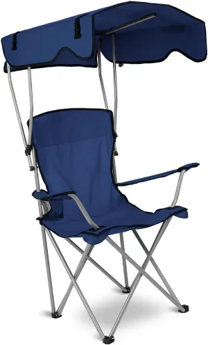 Camping Chair with Canopy, Folding Chairs for Outside, Beach Chair with Canopy Shade, Portable Lawn Chairs with Cup Holders, Heavy Duty Camping Chairs - Support 330 Lbs (Navy)