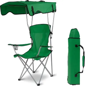 Camping Chair with Canopy - Heavy Duty Max Shade Oversized Folding Chair with Cup Holder, Sun Protection Portable Outdoor Lounge for Beach, Fishing, Sports, Backyard (Green)