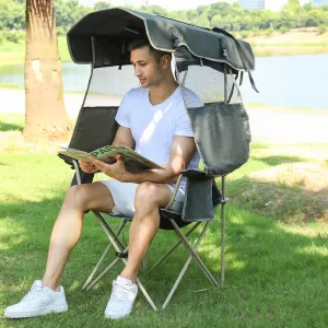Camping Chair with Canopy Shade - Outdoor Folding Chair with Adjustable Shade, Cup Holder, Side Pockets - Heavy Duty Beach Chair with Full Sun Protection Supports 330 lbs (Army Green)
