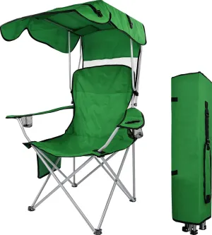 Camping Chair,Oversized Folding Chair with Awning,Portable Outdoor Chair with Armrests,Cup Holder and Carrying Bag