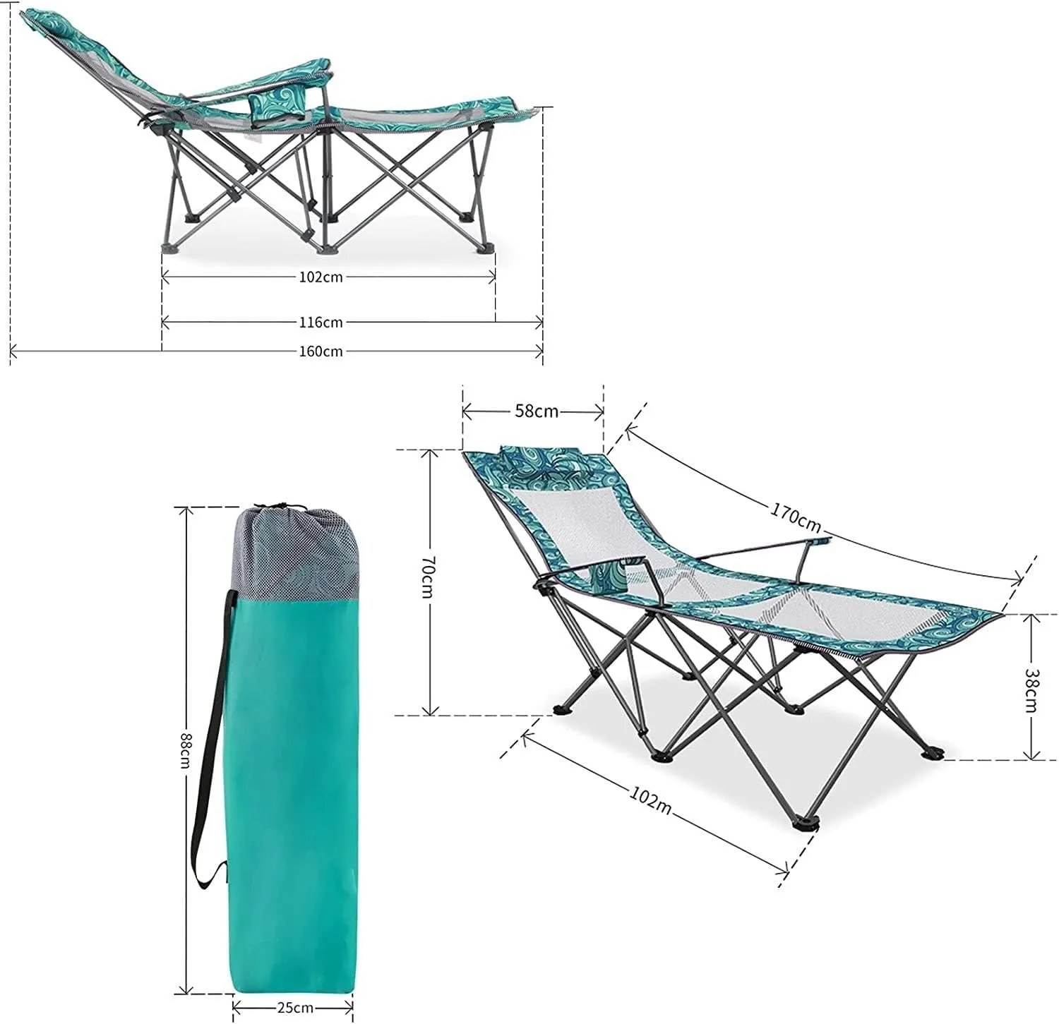Camping Chairs Portable Camping Chair with Footrest Mesh Backrest Folding Reclining Lunch Break Bed Sitting Lying Dual-Purpose Beach Seat Portable Folding Chair (Color : A)