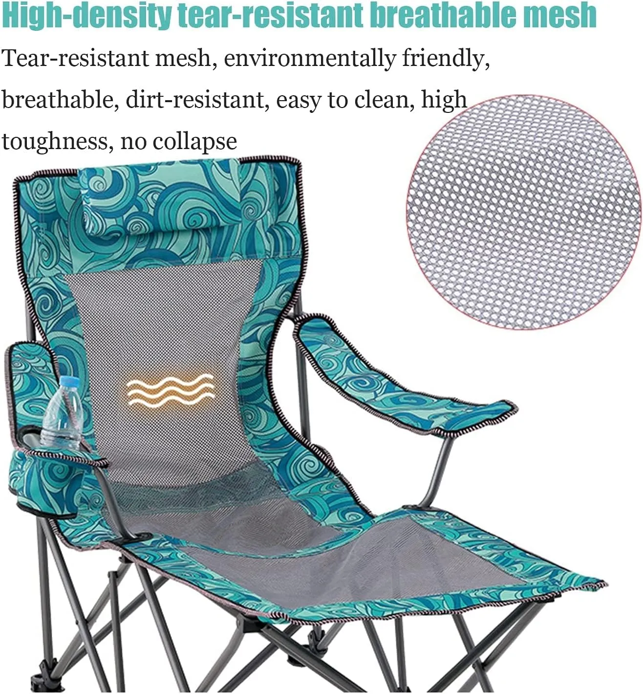 Camping Chairs Portable Camping Chair with Footrest Mesh Backrest Folding Reclining Lunch Break Bed Sitting Lying Dual-Purpose Beach Seat Portable Folding Chair (Color : A)